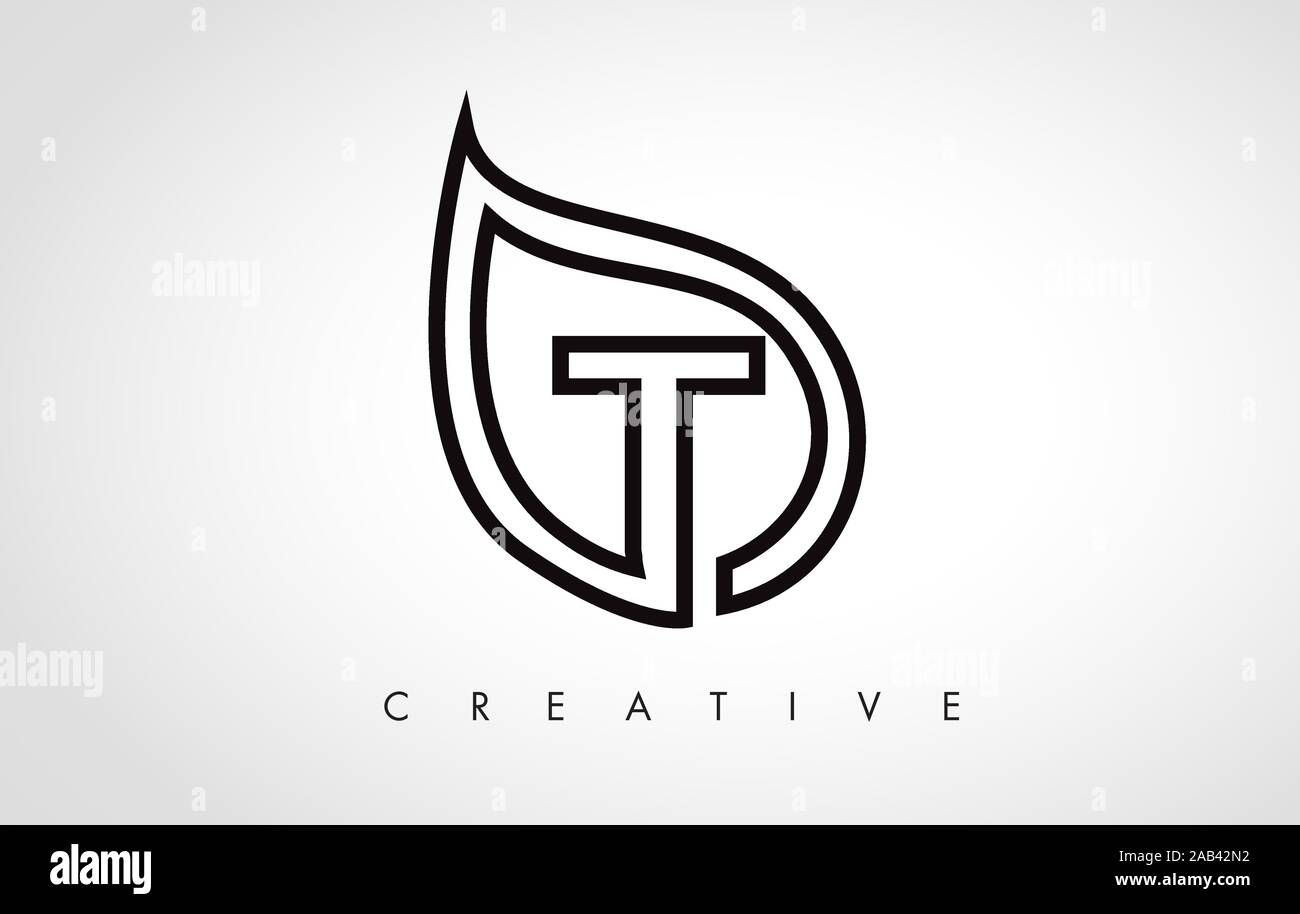 T Leaf Logo Letter Design with Leaf Outline Vector Illustration Stock ...