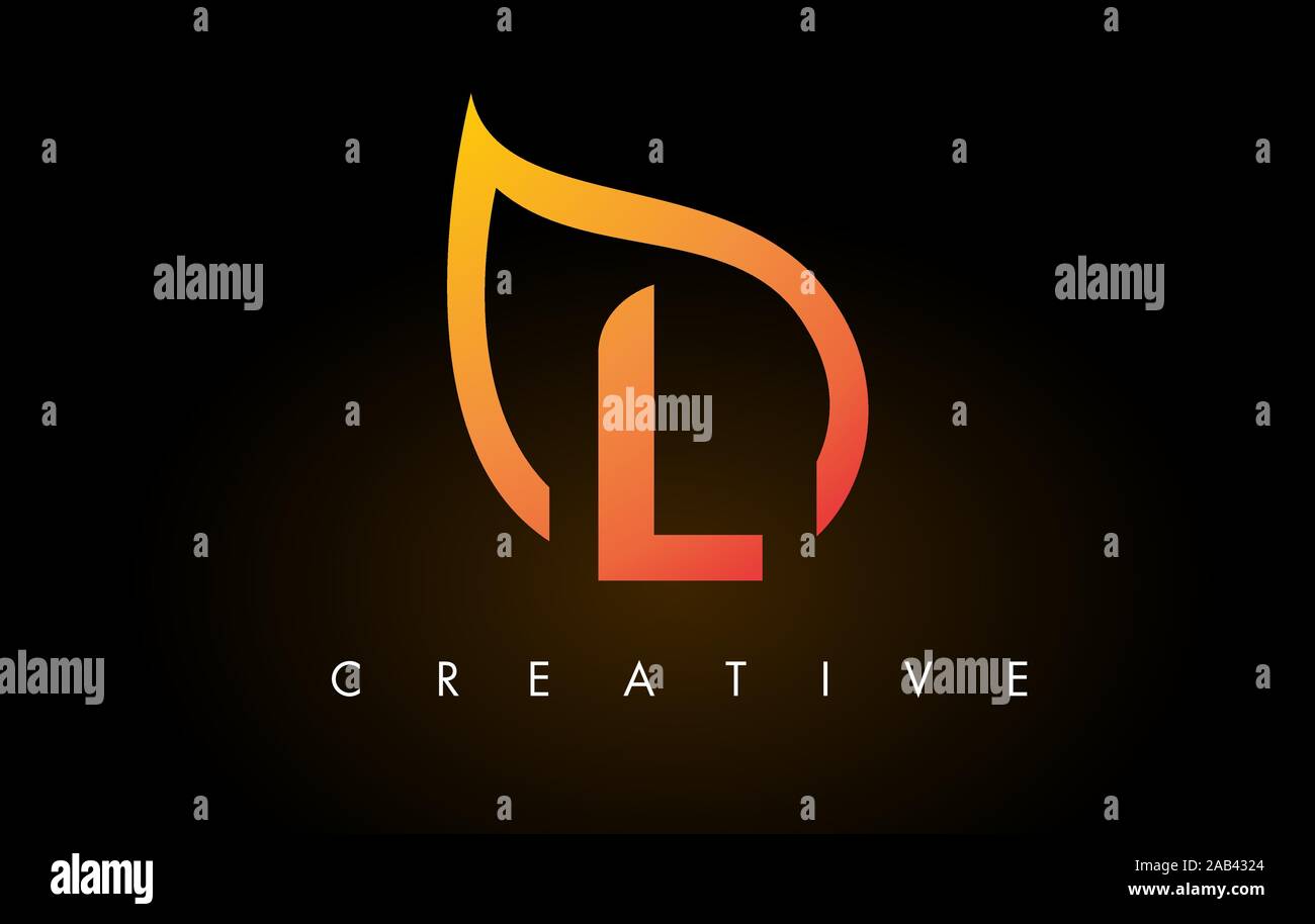 L Leaf Logo Letter Design with Golden Leaf Outline Vector Illustration ...