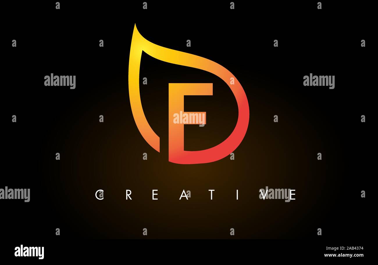 E Leaf Logo Letter Design with Golden Leaf Outline Vector Illustration ...