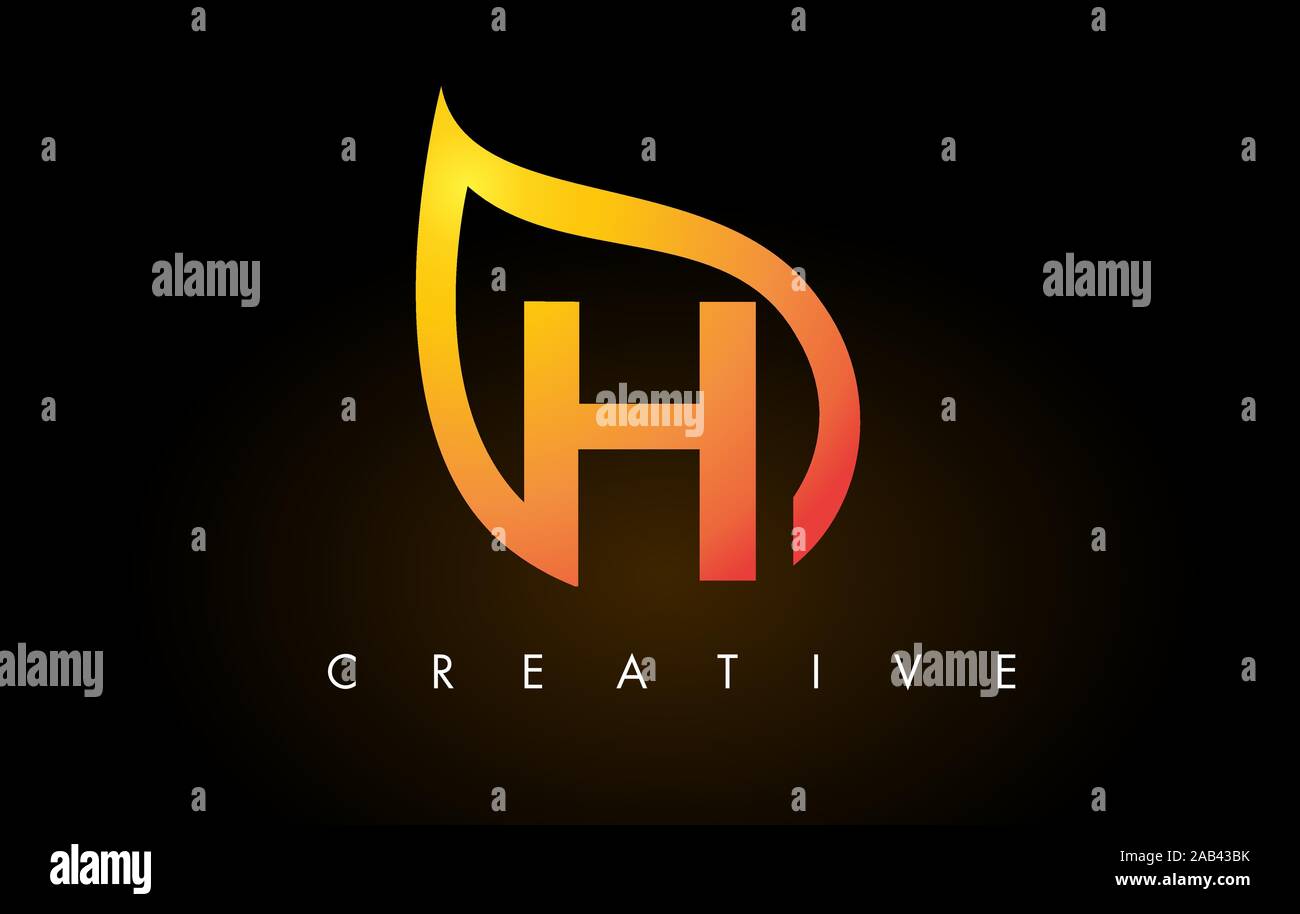 H Leaf Logo Letter Design with Golden Leaf Outline Vector Illustration ...
