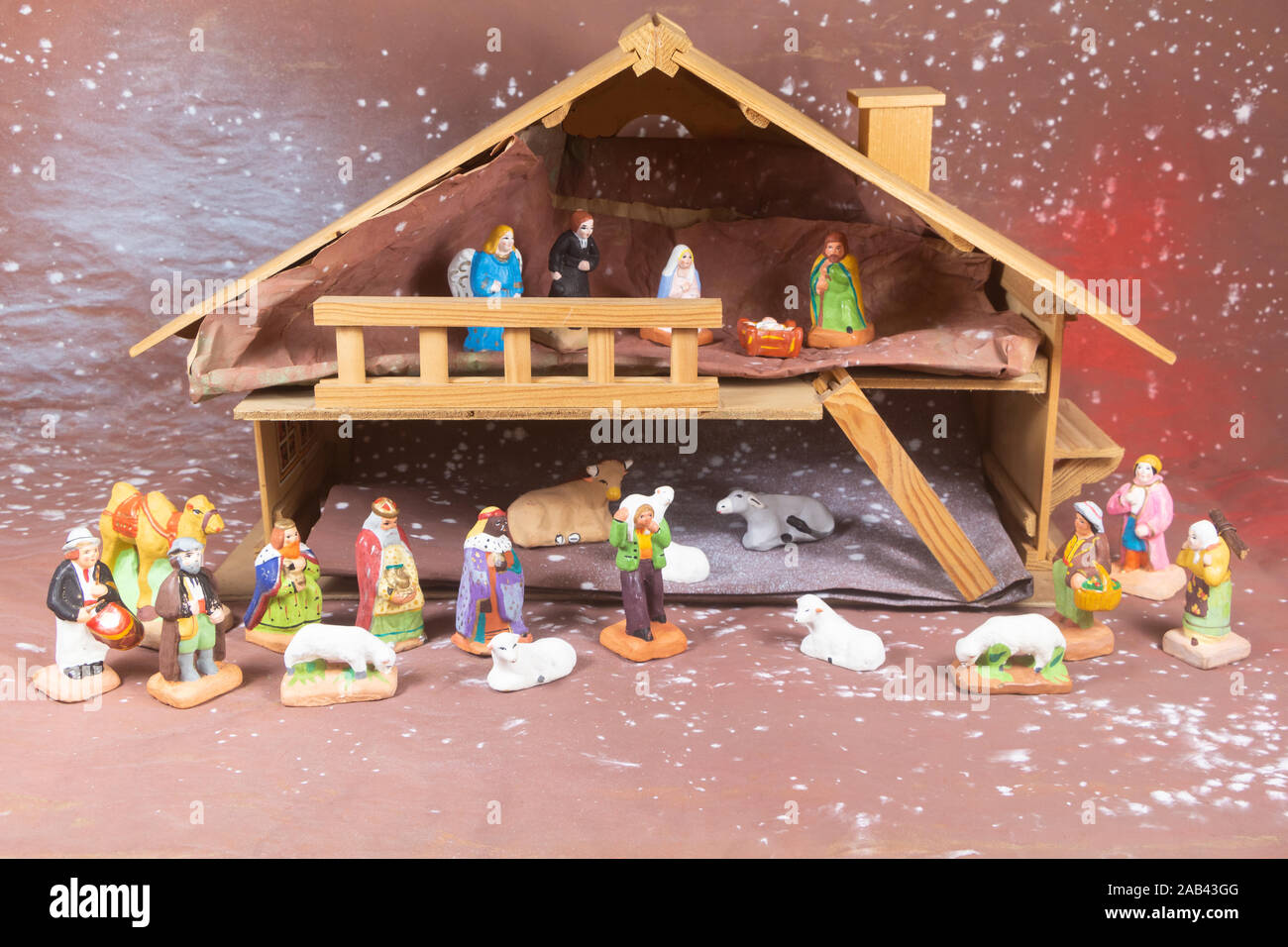 Nativity Scene With Provencal Christmas Crib Figures In Terracotta