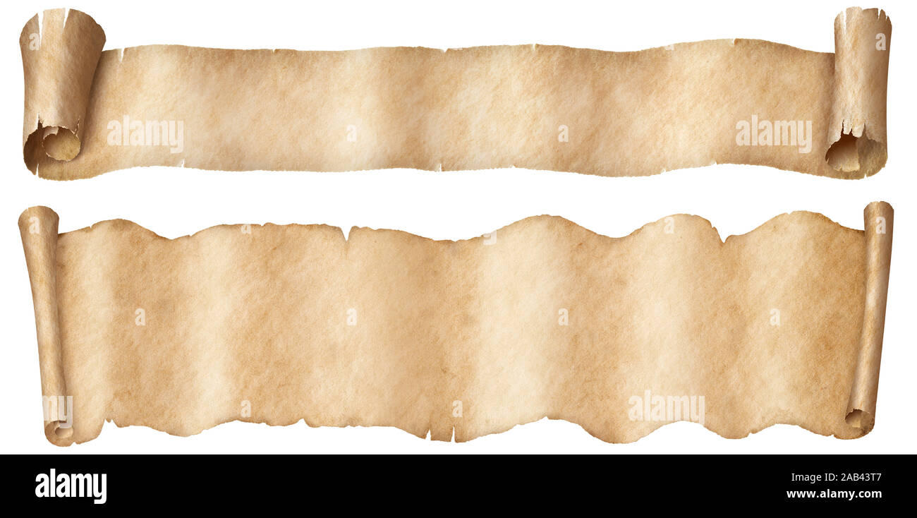 Narrow old papers fantasy style scroll banners set isolated Stock Photo