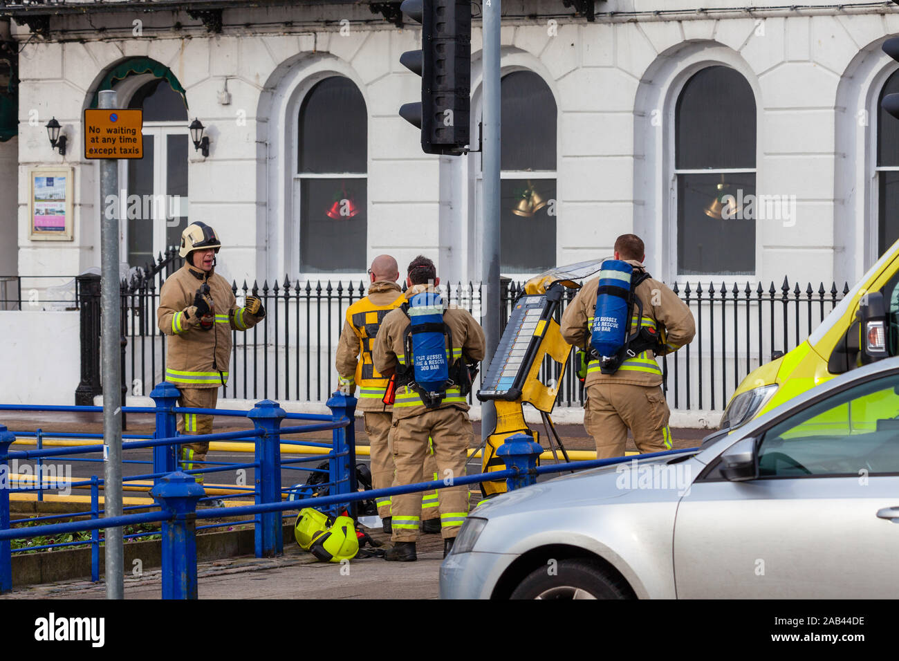 Fire fighters in breathing apparatus. Stock Photo