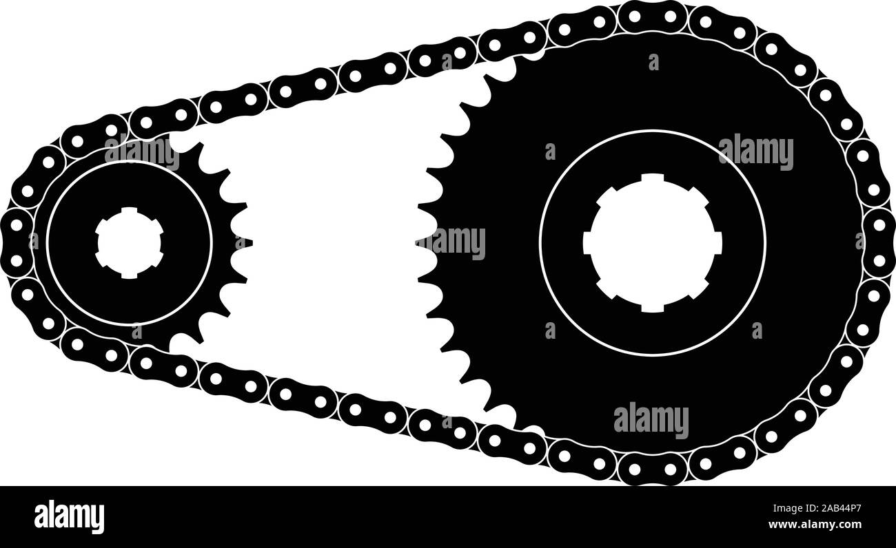 Sprocket and roller chain. Mechanical transmission. Silhouette vector Stock Vector