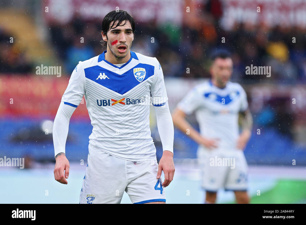 Sandro Tonali of Brescia reacts during the Italian championship Serie A football match between AS Roma and Brescia Calcio on November 24, 2019 at Stadio Olimpico in Rome, Italy - Photo Federico Proietti/ESPA-Images Stock Photo