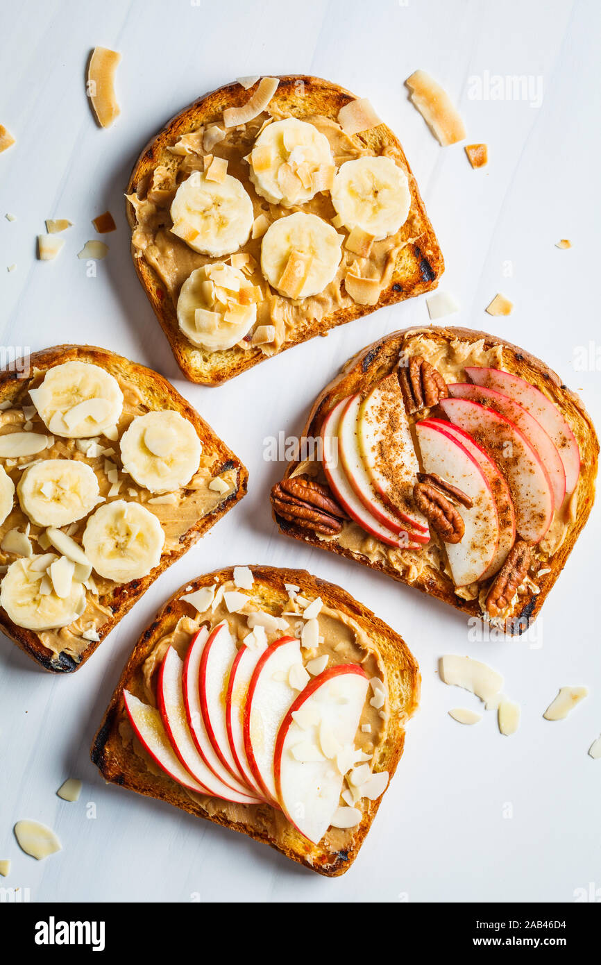 Peanut Butter Toast With Banana And Apple On A Gray Background White Background Stock Photo Alamy Peanut Butter Toast With Banana And Apple On A Gray Background White Background Stock Photo Alamy
