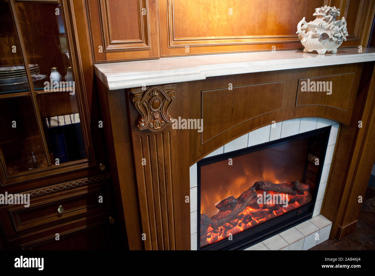 Electric Fireplace In A Stylish Modern Interior Stock Photo