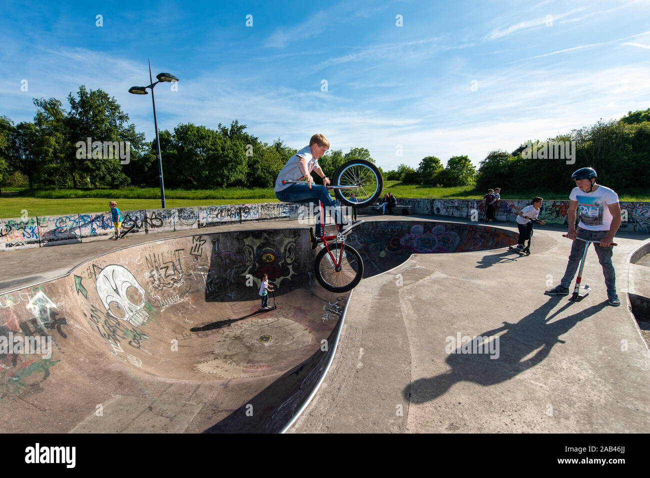 Pro, Professional BMX riders compete in a annual competition at the Stoke  on Trent skatepark, riding around the park, bowl and walls performing  tricks Stock Photo - Alamy