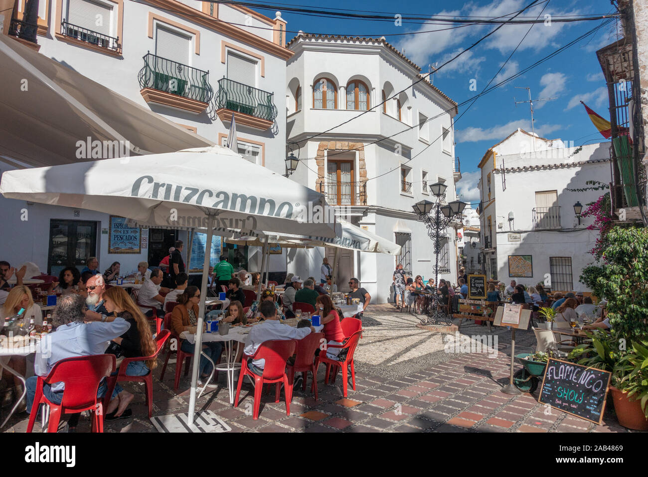 Dining in the pretty old town of Marbella, Spain Stock Photo Alamy