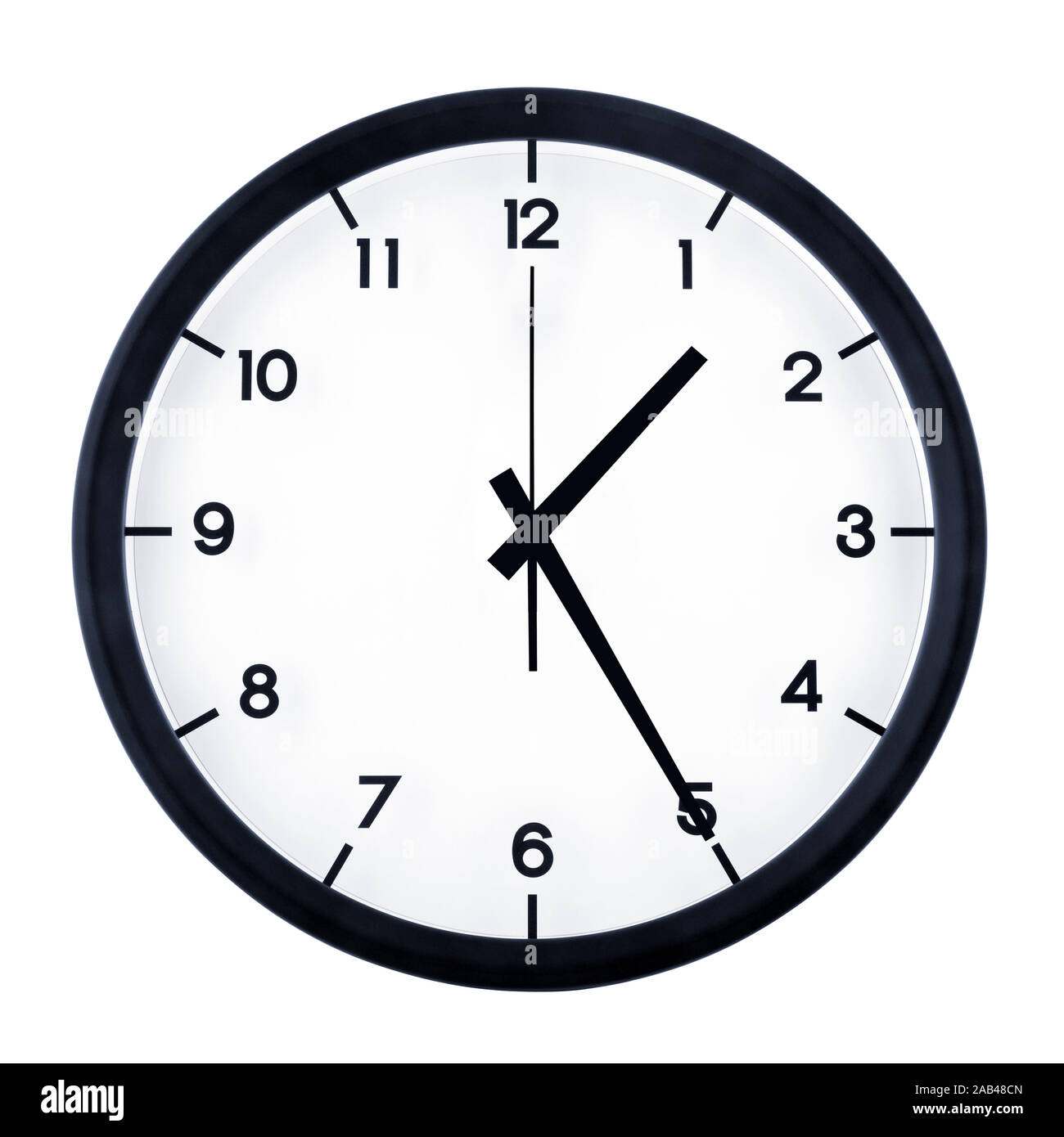Classic analog clock pointing at one twenty five, isolated on white