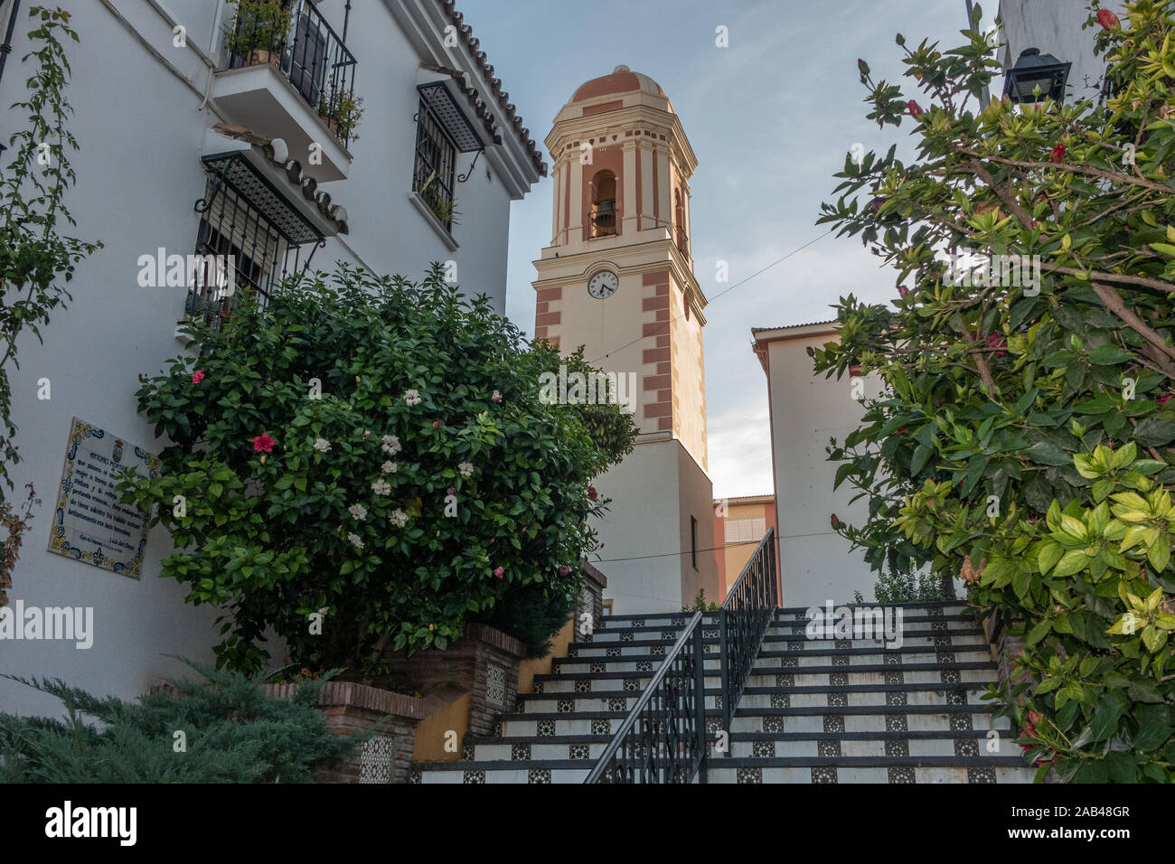 Mosaic steps leading to a church in the centre of estepona, spain Stock Photo