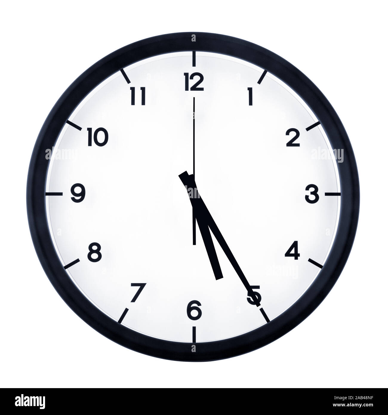 Classic analog clock pointing at five twenty five, isolated on white