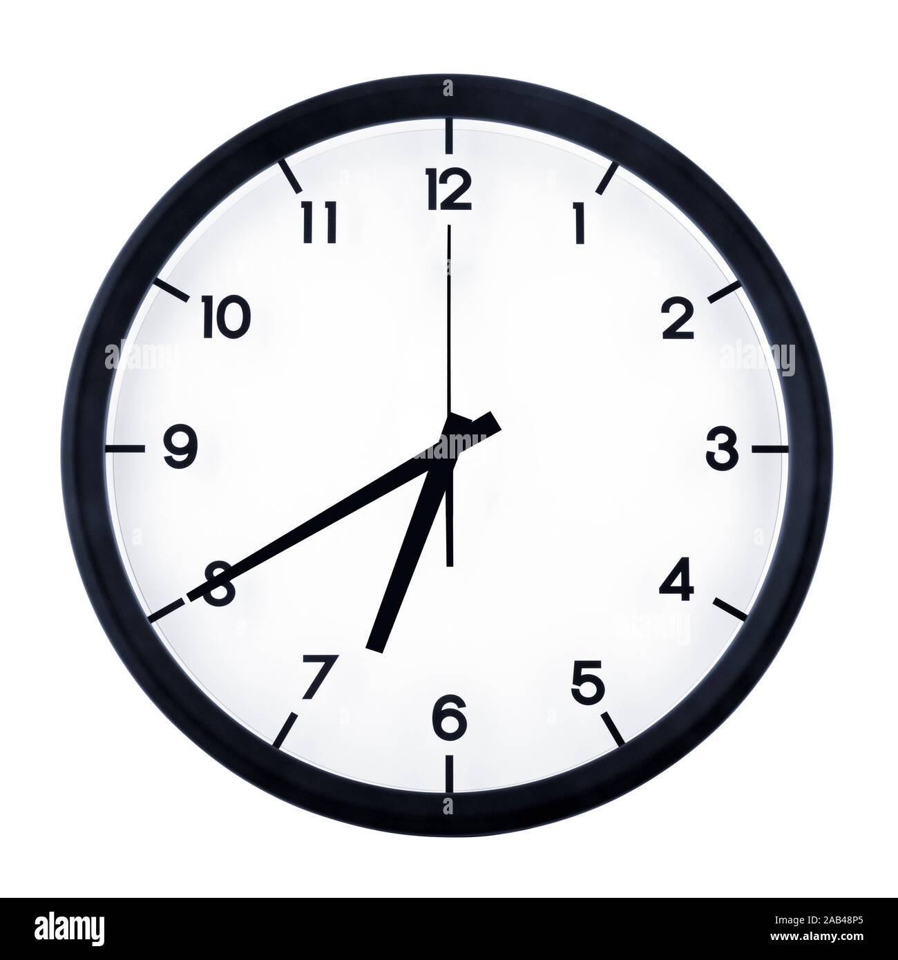 Classic analog clock pointing at six forty, isolated on white ...