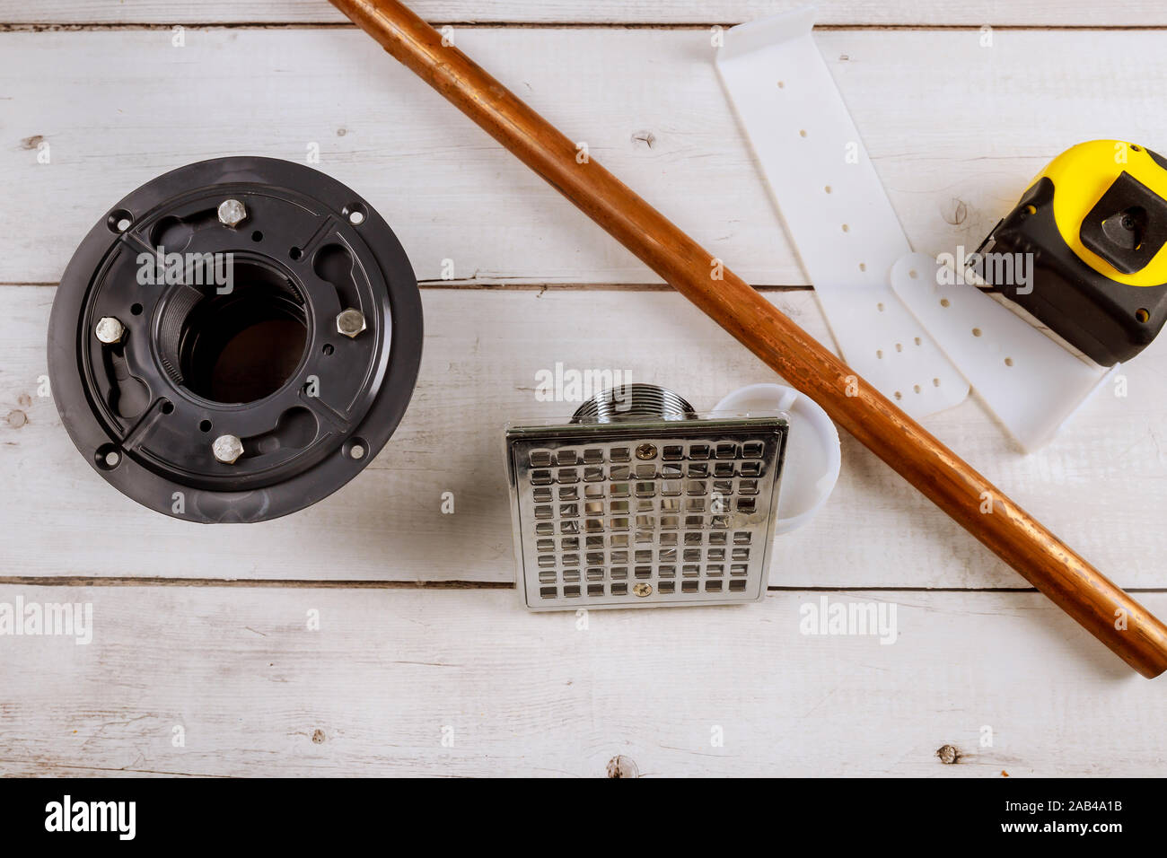 Floor Drain Shower In Tools Plumbing On A Copper Pipes Stock Photo