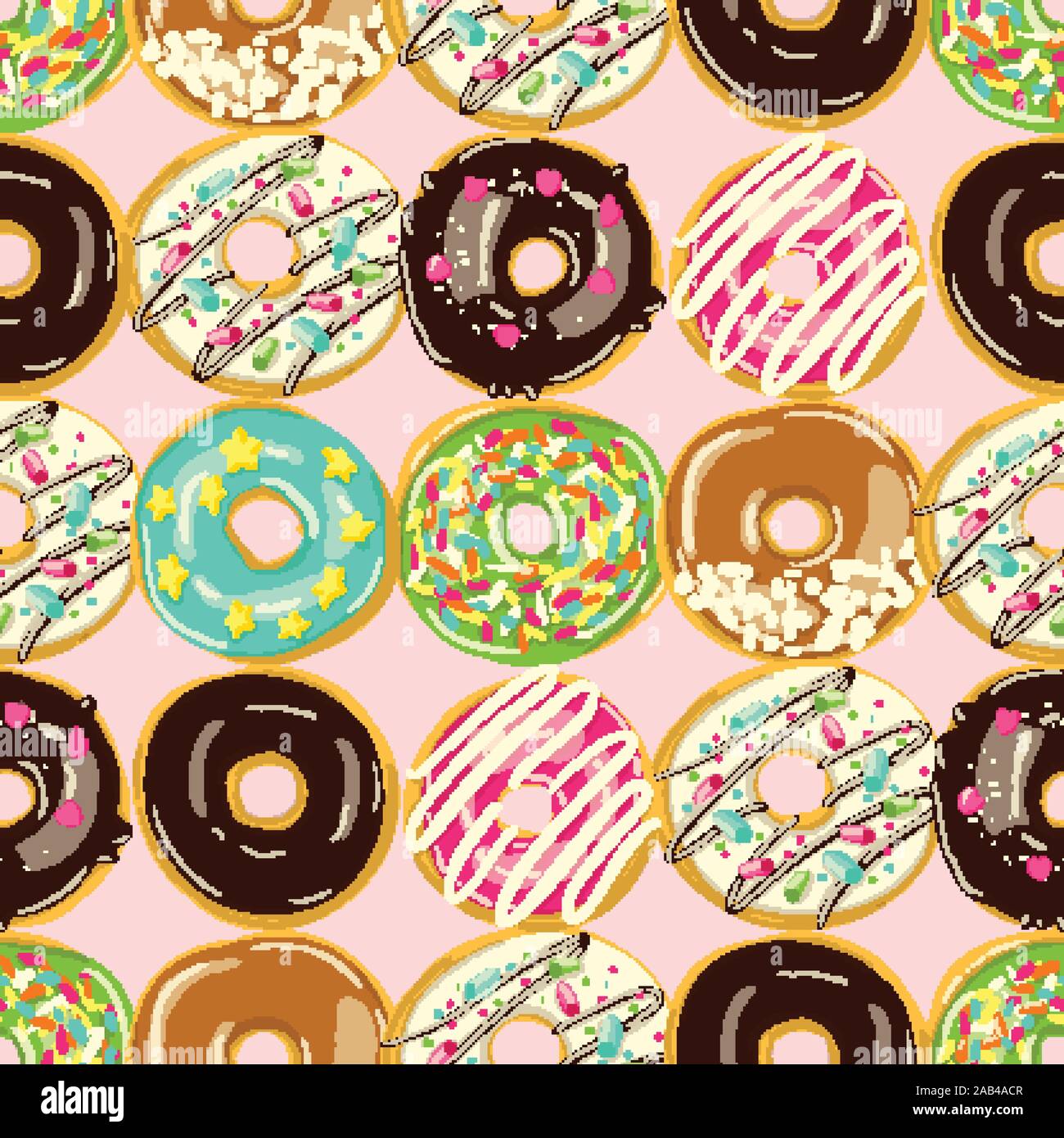 Glazed Donuts seamless pattern. Bakery Vector illustration. Top View ...
