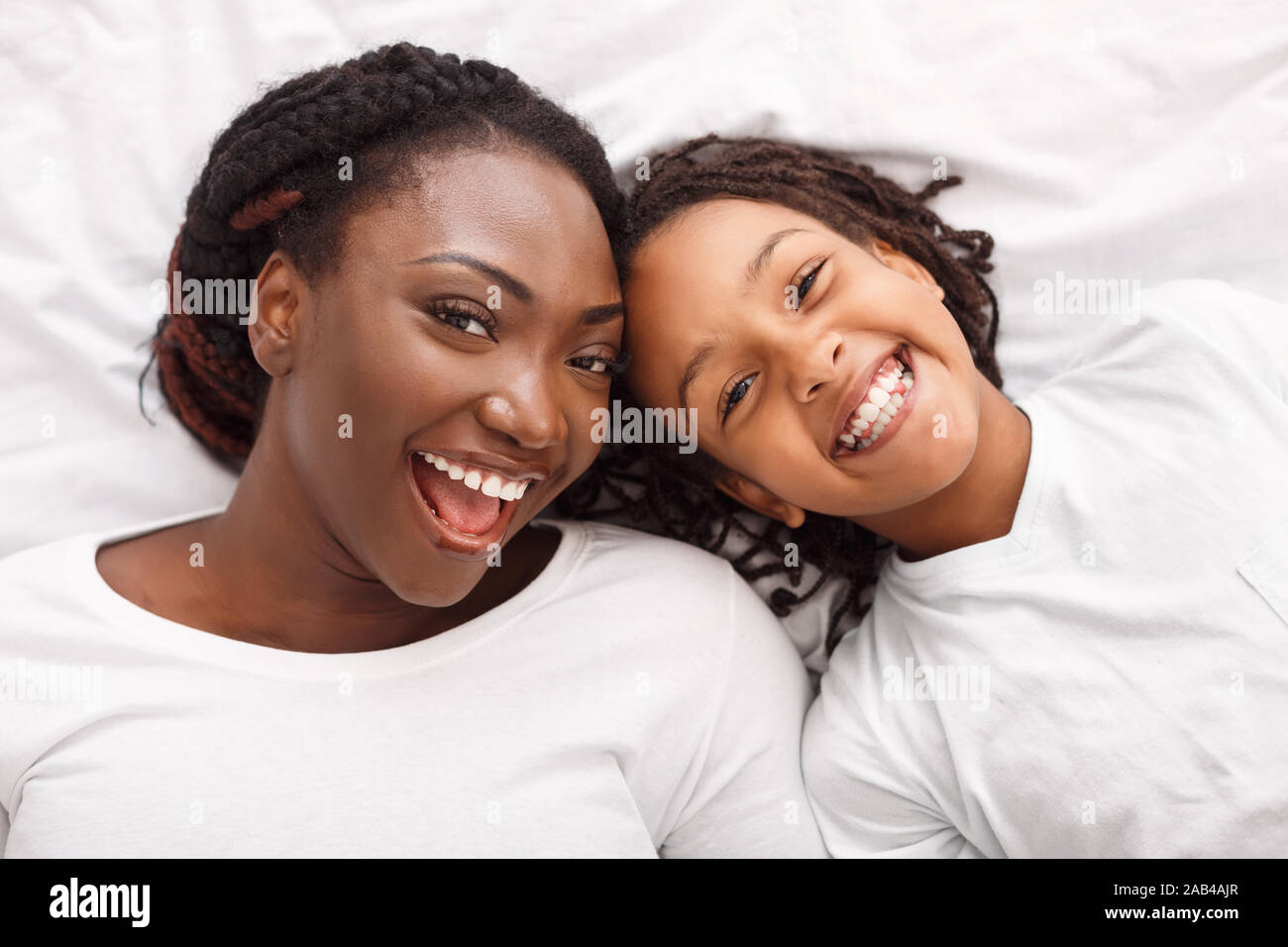 Black family having good time above view Stock Photo