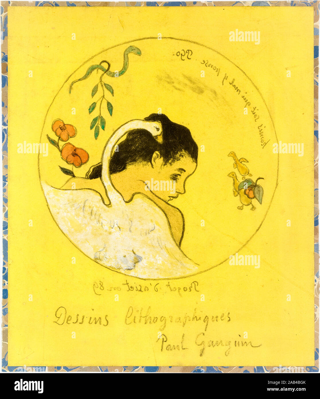 Paul Gauguin, 'Leda', Design for a Plate, Shame on Those Who Evil Think, (Honi Soit Qui Mal y Pense), drawing, 1889 Stock Photo