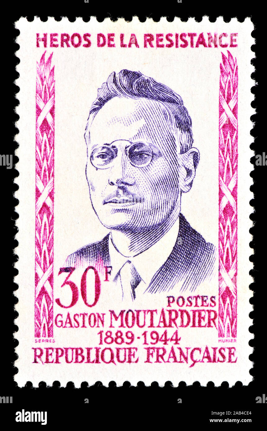 French postage stamp (1959) : Gaston Moutardier (1889-1944) Hero of the French Resistance Stock Photo