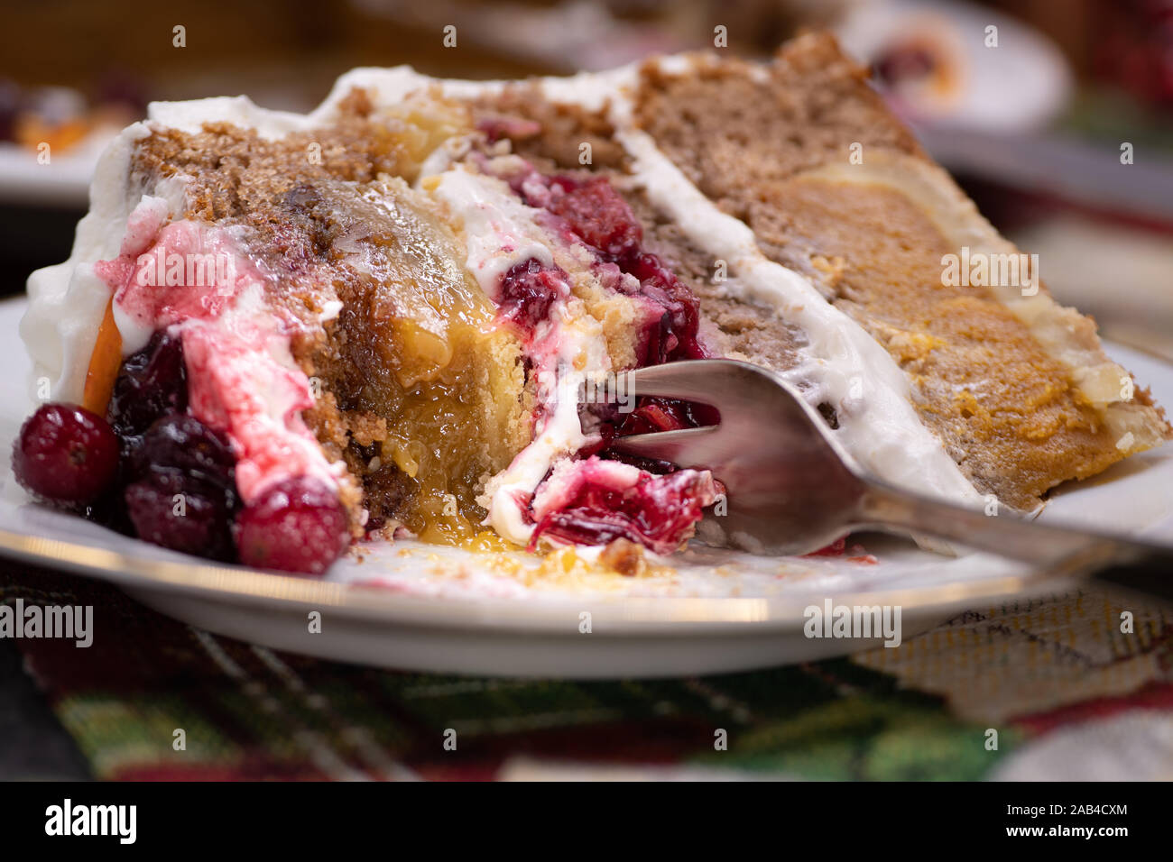 Christmas piecaken slice on white plate Stock Photo