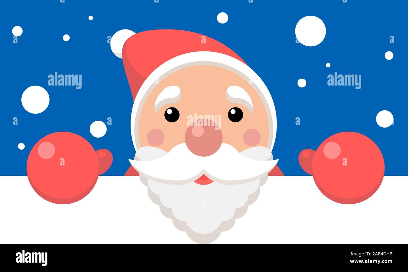 vector xmas illustration of funny santa holding blank paper with copyspace for text. christmas background Stock Vector