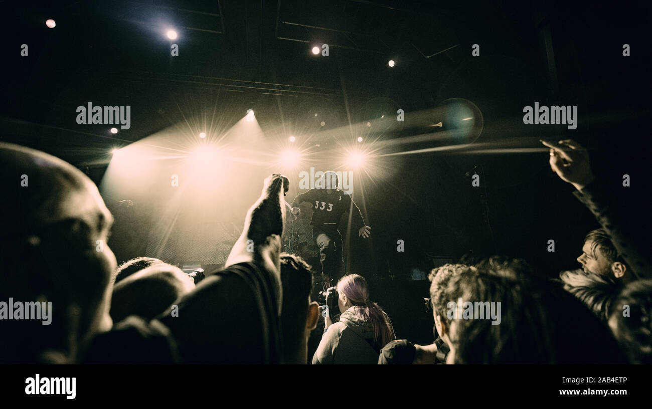 Copenhagen, Denmark. 22nd, November 2019. The American rock metal group Fever 333 performs a live concert at Pumpehuset in Copenhagen. Here vocalist Jason Aalon Butler is seen live on stage. (Photo credit: Gonzales Photo - Nikolaj Bransholm). Stock Photo