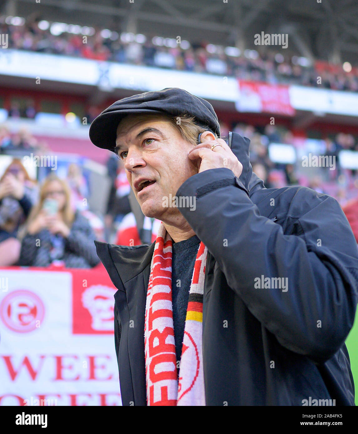 Dusseldorf, Germany. 23rd Nov 2019. CAMPINO, Germany, Saenger der Toten  Hosen, with fan scarf by D Fussball 1. Bundesliga, 12.matchday, Fortuna  Dusseldorf (D) - FC Bayern Munich (M) 0: 4, on 23.11.2019