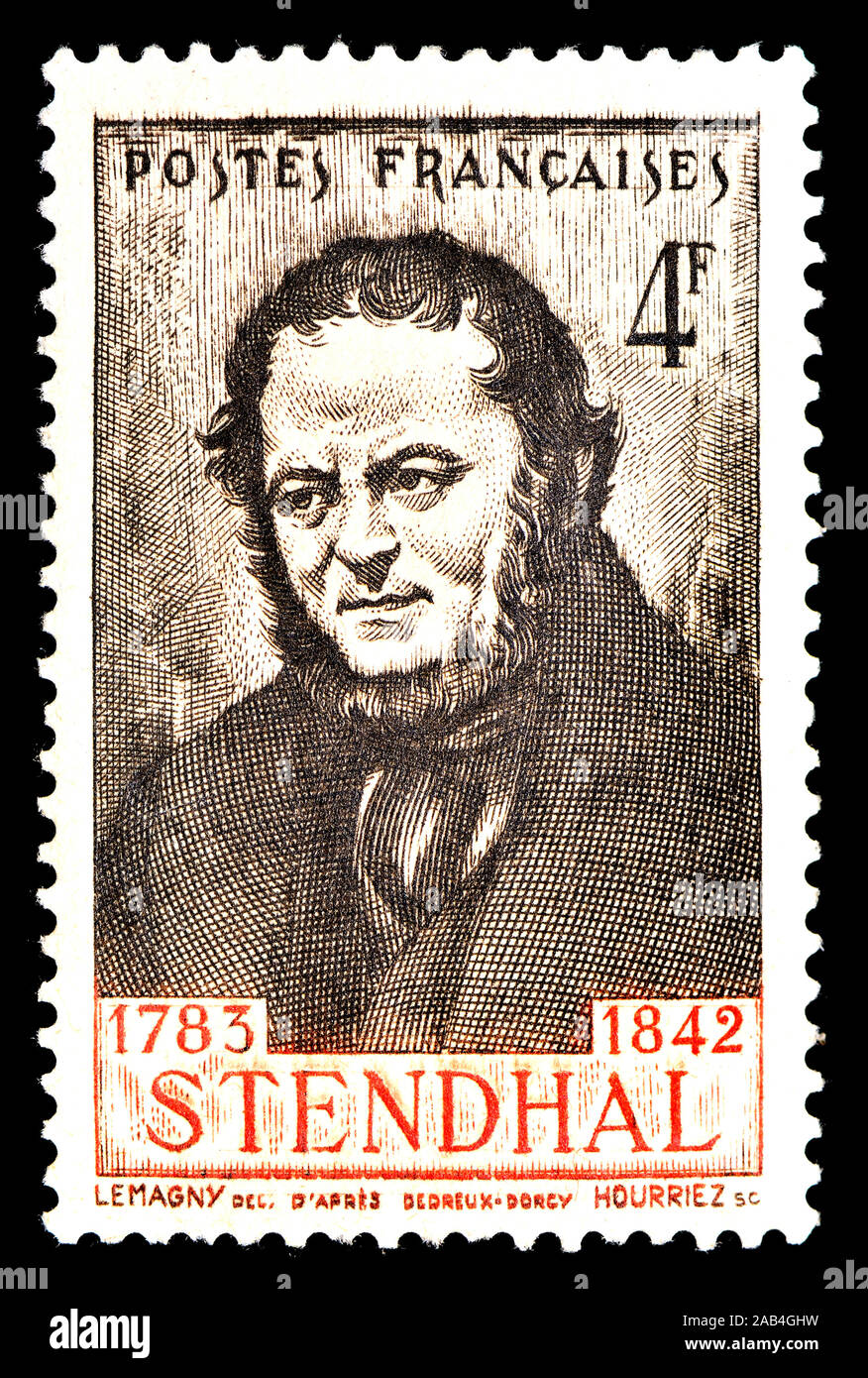 French postage stamp (1942) : Stendhal (Marie-Henri Beyle: 1783-1842) 19th-century French writer Stock Photo