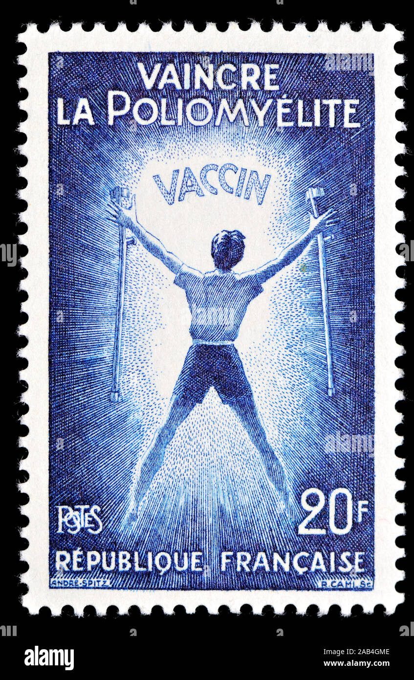 French postage stamp (1959)  : Polio Vaccine 'Vanquish Poliomyelitis' Stock Photo