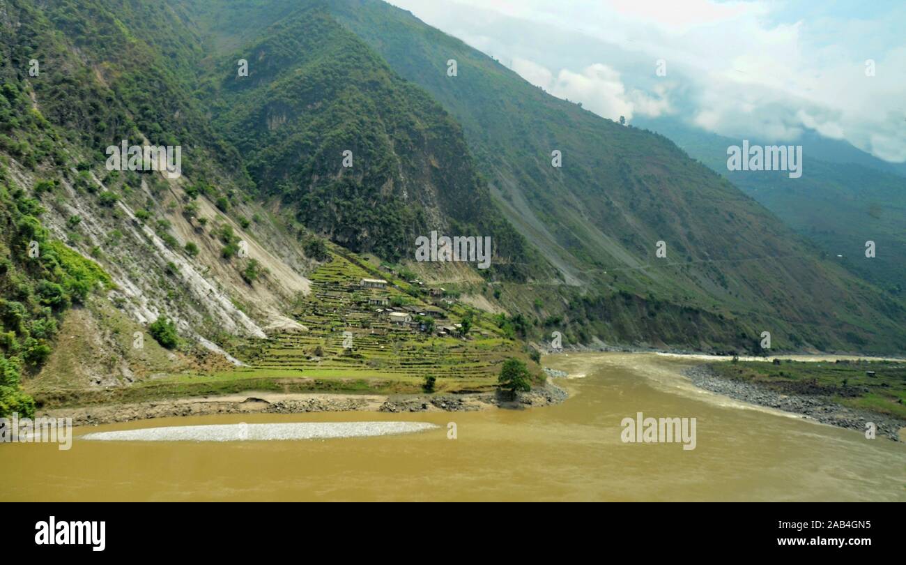 Nujiang valley. The Nujiang (its name in Chinese means ‘Raging River’) is the second-longest river in Southeast Asia and a Unesco World Heritage Site. Stock Photo