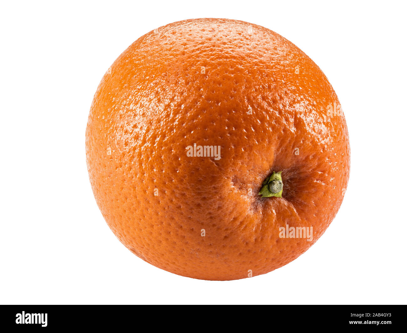 Ripe orange isolated on white background with copy space for text or images. Fruit with juicy flesh. Side view. Close-up shot. Stock Photo