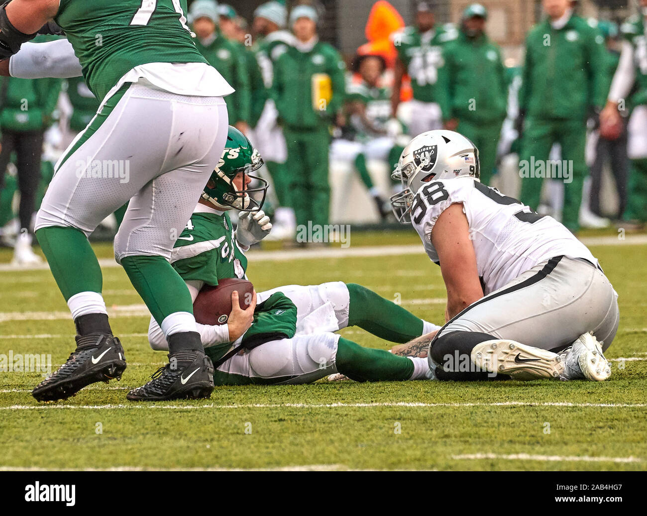 Las Vegas Raiders defensive end Maxx Crosby (98) salutes the crowd in the  first half during an …