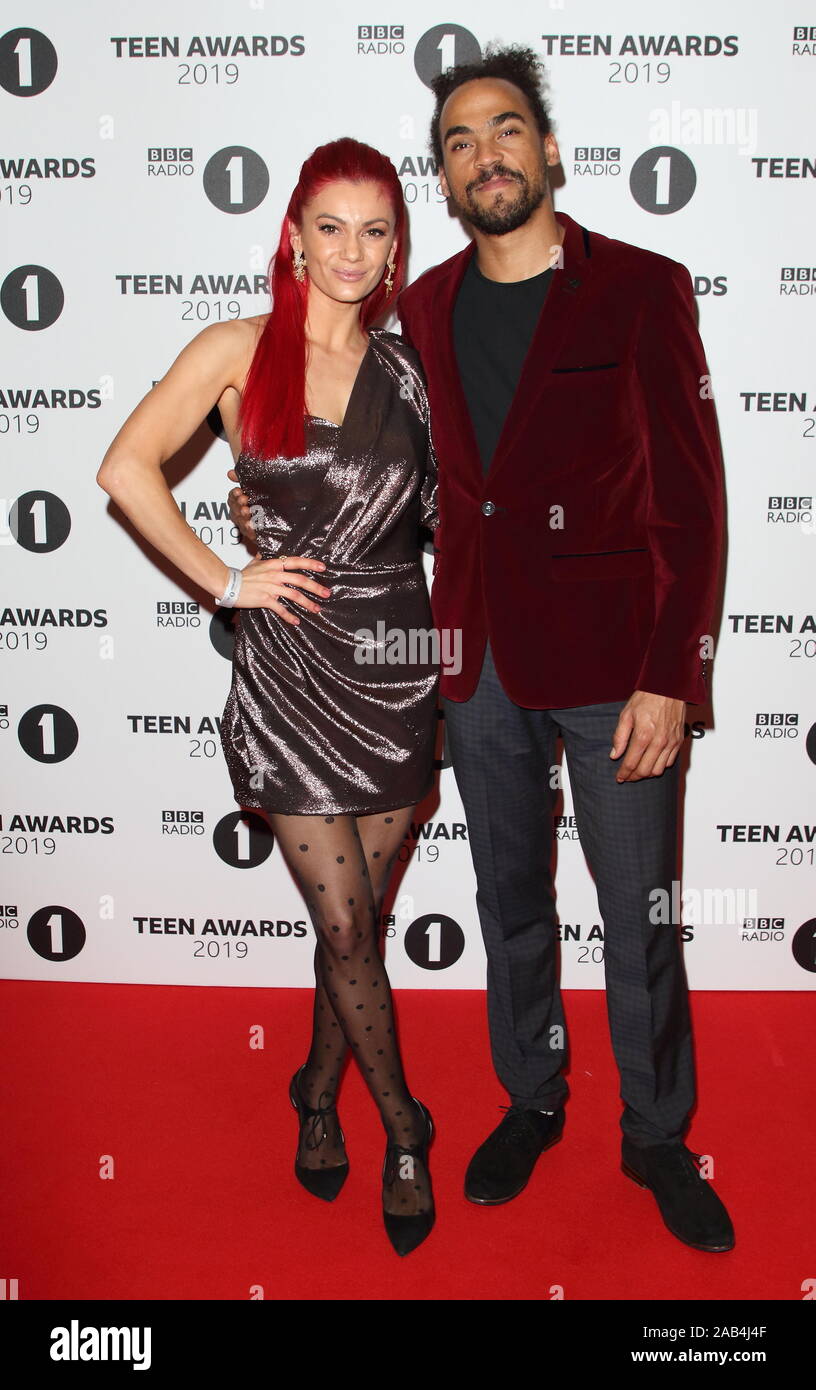 Dianne Buswell and Dev Griffin on the red carpet during the Radio One