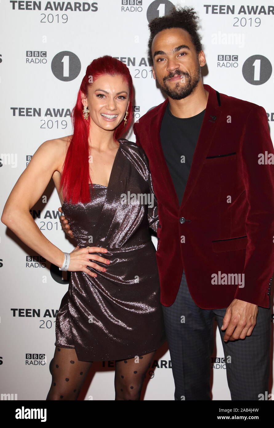 Dianne Buswell and Dev Griffin on the red carpet during the Radio One