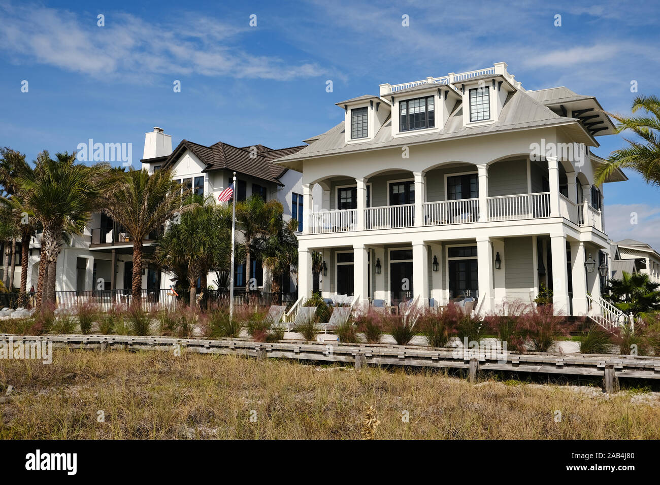 Large beautiful house or home on the beach showcasing Florida lifestyle living in Grayton Beach Florida, USA. Stock Photo