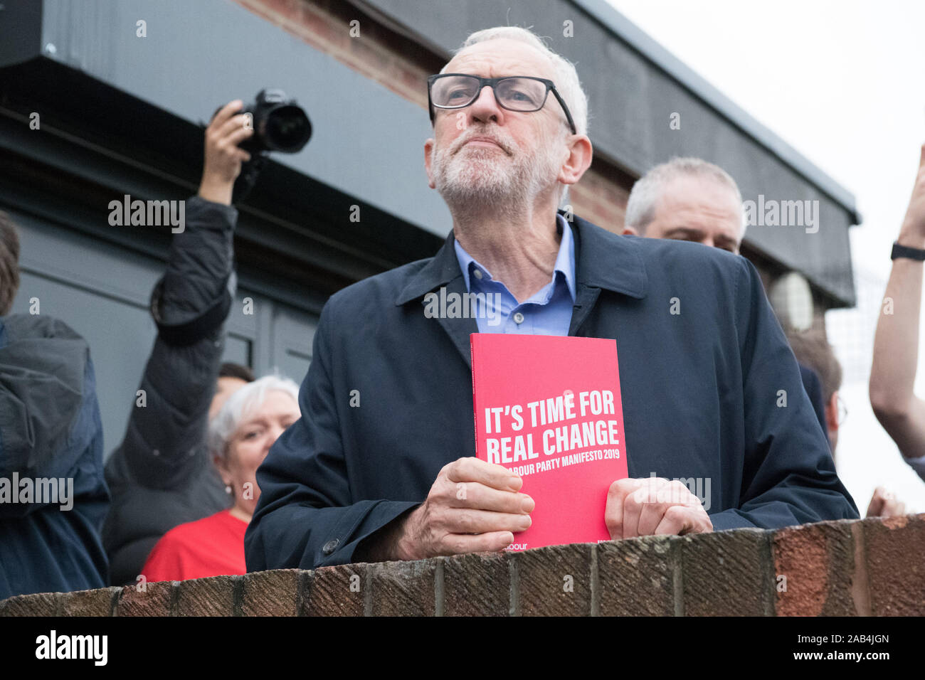 Beeston Rylands Community Centre, Broxtowe, Nottinghamshire, England, UK. 25th. November, 2019. Labour Leader Jeremy Corbyn at a Labour Party campaign rally in Broxtowe, Nottingham in support for Greg Marshall who is the Labour Party Parliamentary Candidate for Broxtowe at the of start 2019 election campaign. This Parliamentary seat which was won by Anna Soubry for the Conservative Party by a close margin of 863 votes and now standing as an for the Independent Group.Credit: AlanBeastall/Alamy Live News Stock Photo