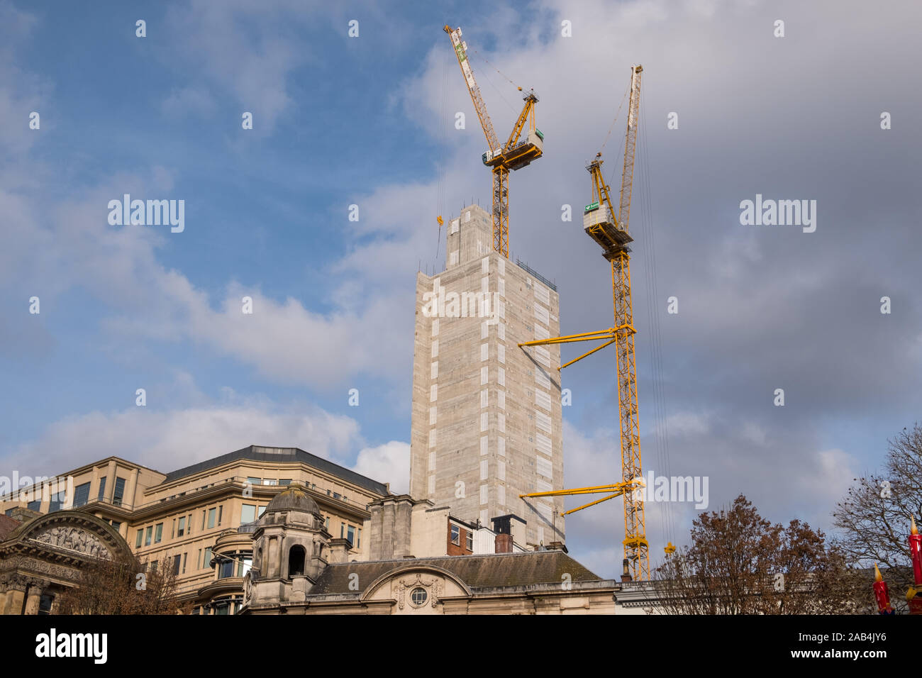 Birmingham skyline from Victoria Square with tall new office being constructed on Newhall Street Stock Photo