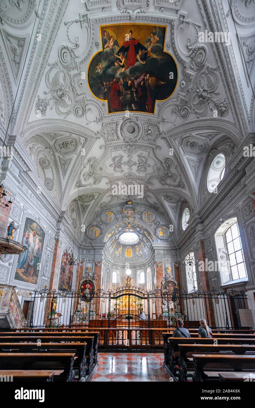 Interior, ceiling vault and chancel room, Jesuit church, Hall in Tyrol, Tyrol, Austria Stock Photo