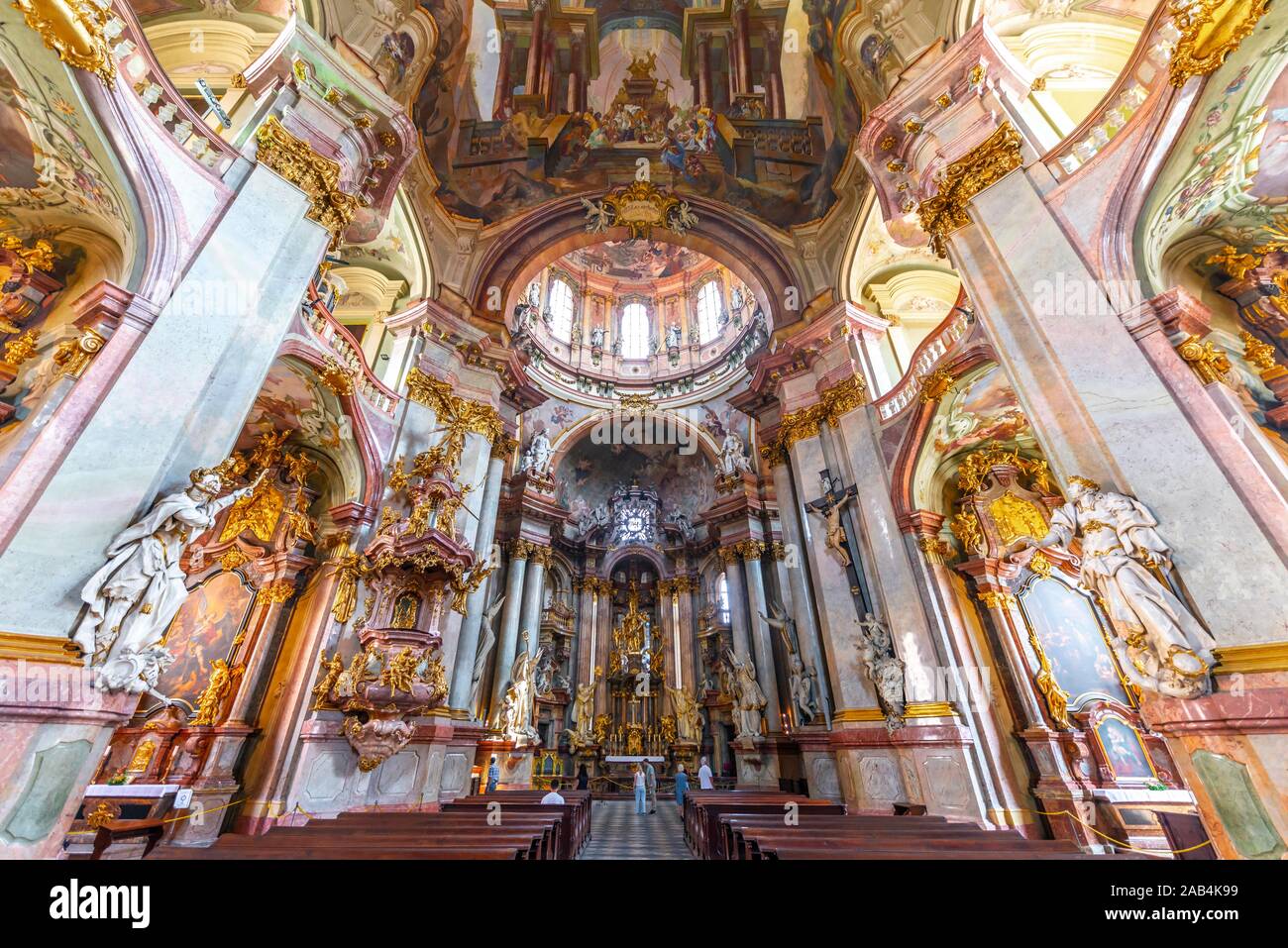 Interior, decorated Russian Orthodox Church of St. Nicholas, Mala Strana quarter, Prague, Bohemia, Czech Republic Stock Photo