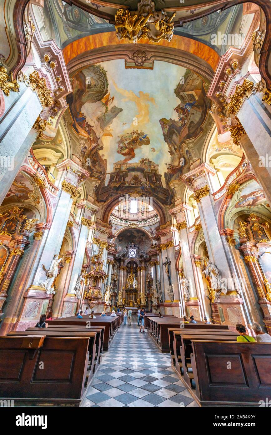Interior, decorated Russian Orthodox Church of St. Nicholas, Mala Strana quarter, Prague, Bohemia, Czech Republic Stock Photo