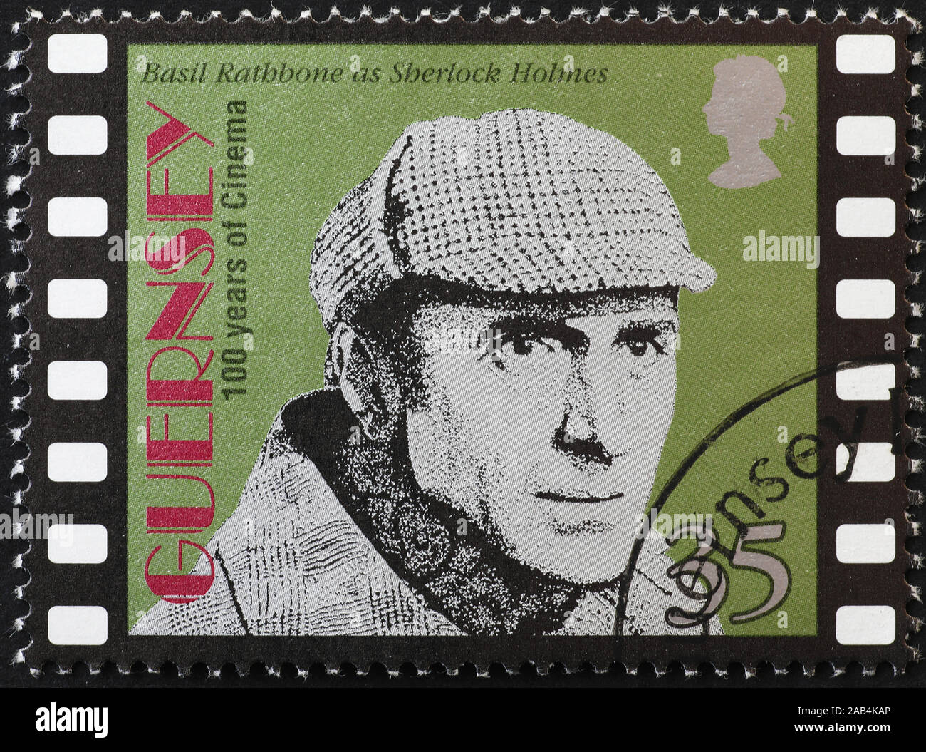 Basil Rathbone as Sherlock Holmes on postage stamp Stock Photo