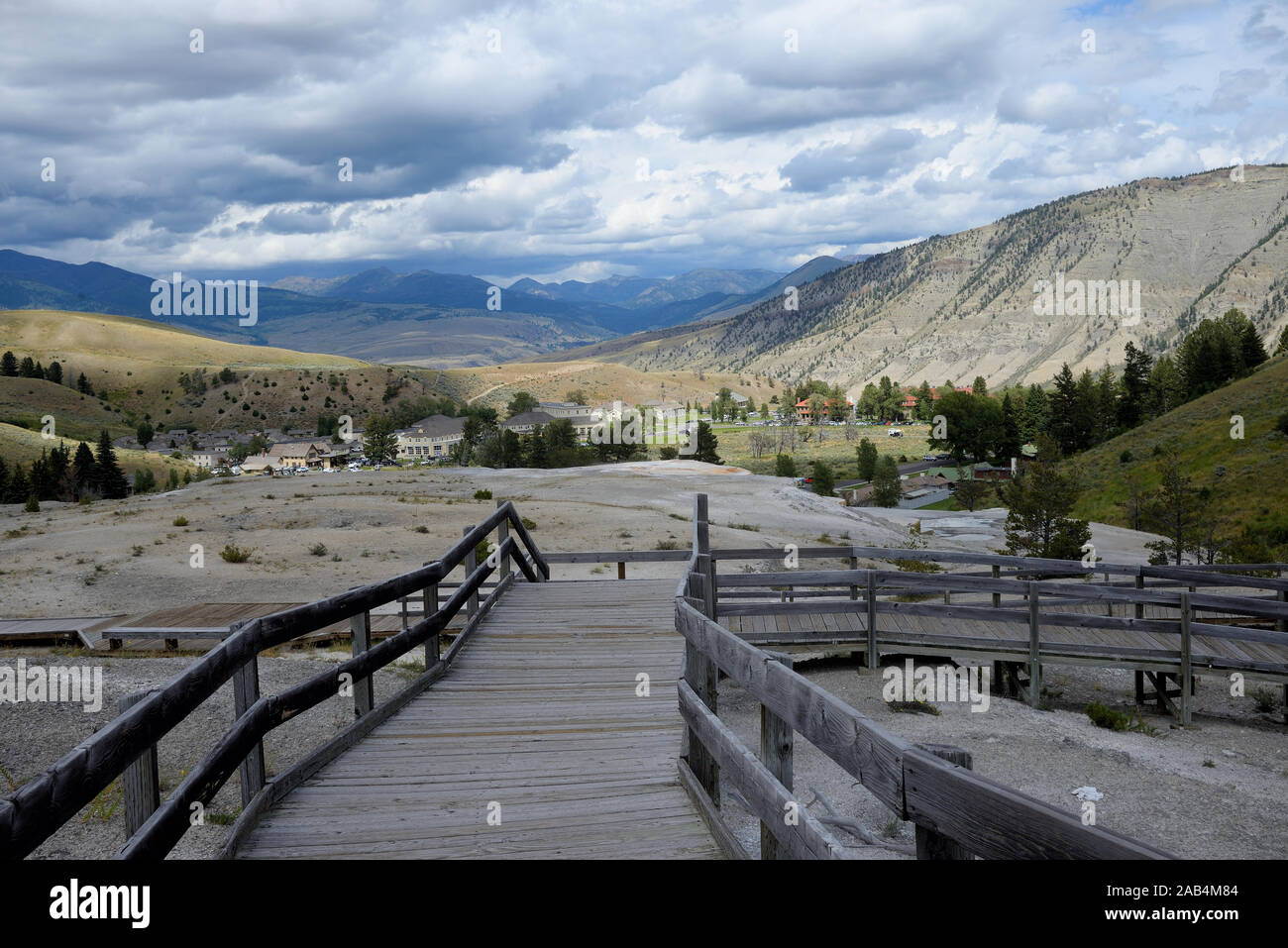View of the Valley at Mammoth Hot Springs in Yellowstone National Park USA Stock Photo