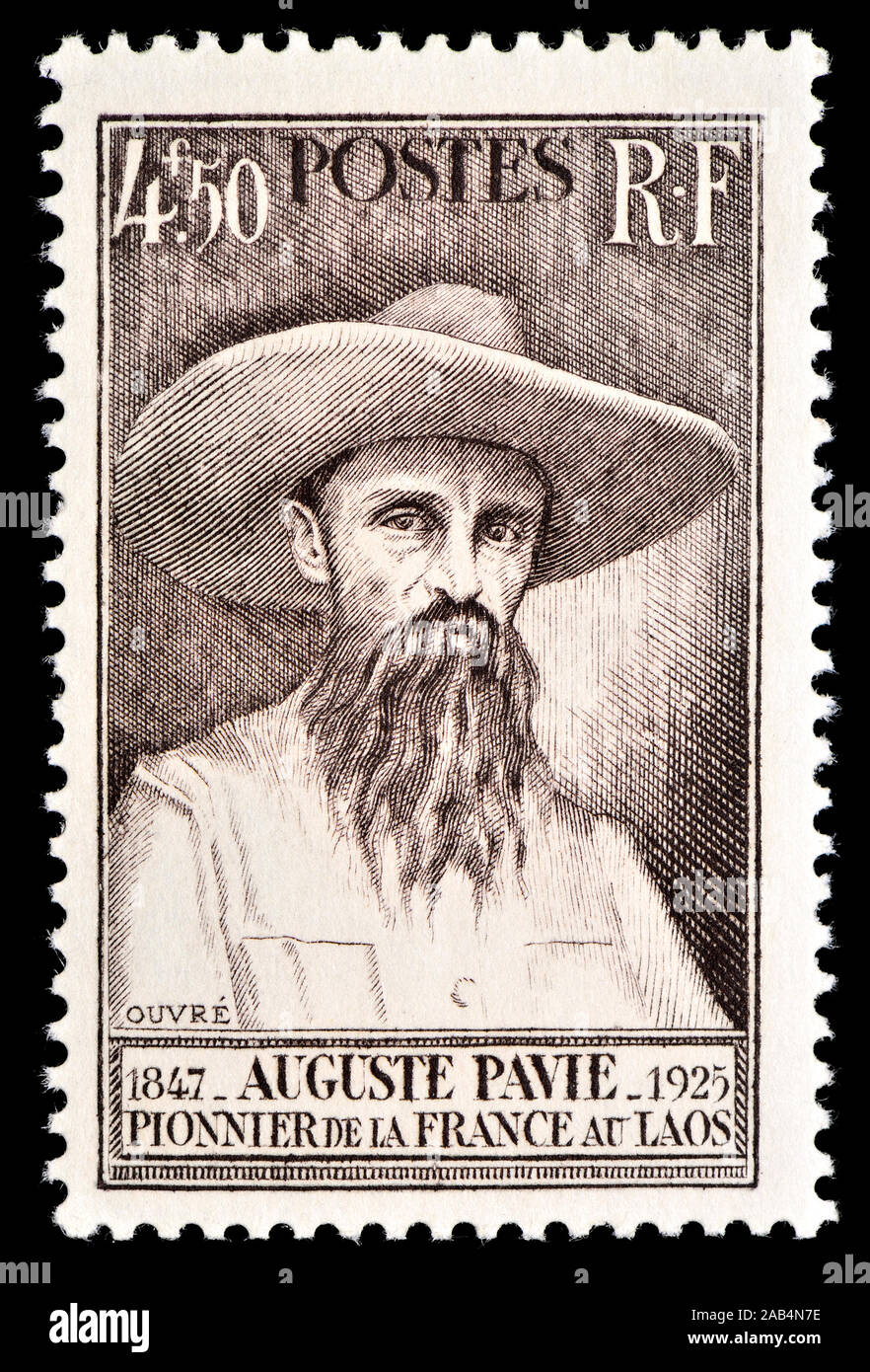 French postage stamp (1947) : Auguste Jean-Marie Pavie (1847 – 1925) French colonial civil servant, explorer and diplomat who was instrumental in esta Stock Photo