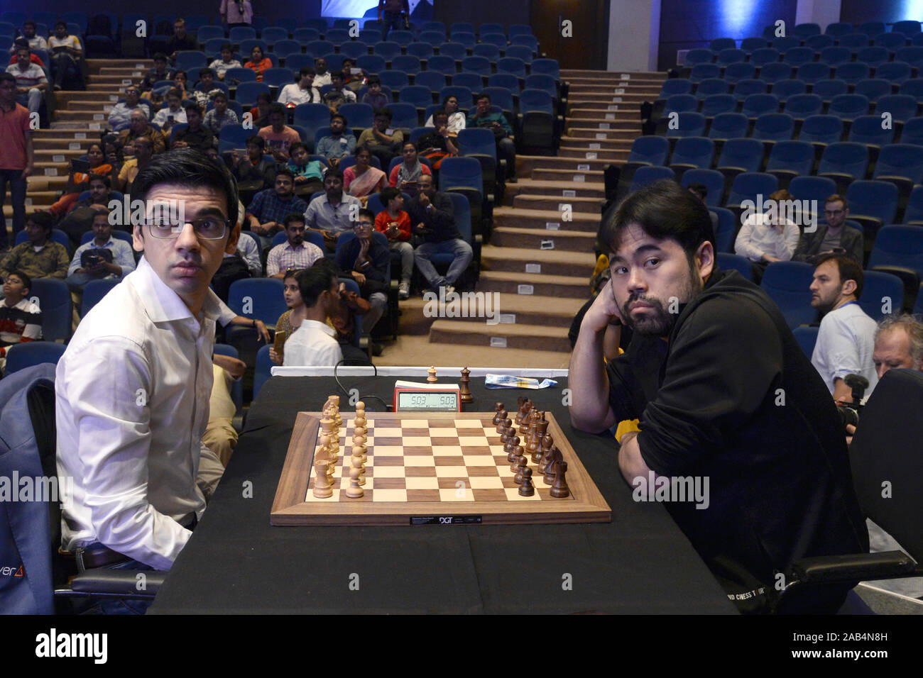 Kolkata, India. 21st Nov, 2019. GM Vidith Gujrathi, Ian Nepomniachtchi,  Viswanathan Anand, Ding Liren, Wesley So, Levon Aronian, Magnus Carlsen,  Hikaru Nakamura, Pentala Harilkrishna and Anish Giri the participating at  Tata steel