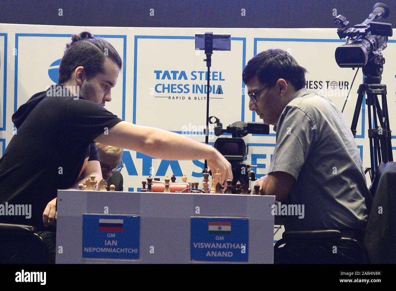 Kolkata, India. 21st Nov, 2019. GM Vidith Gujrathi, Ian Nepomniachtchi,  Viswanathan Anand, Ding Liren, Wesley So, Levon Aronian, Magnus Carlsen,  Hikaru Nakamura, Pentala Harilkrishna and Anish Giri the participating at  Tata steel