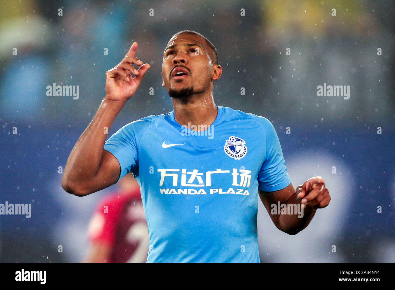 Venezuelan football player Salomon Rondon of Dalian Yifang F.C. celebrates  after scoring during the 28th round match of Chinese Football Association  Super League (CSL) against Hebei China Fortune in Dalian city, northeast
