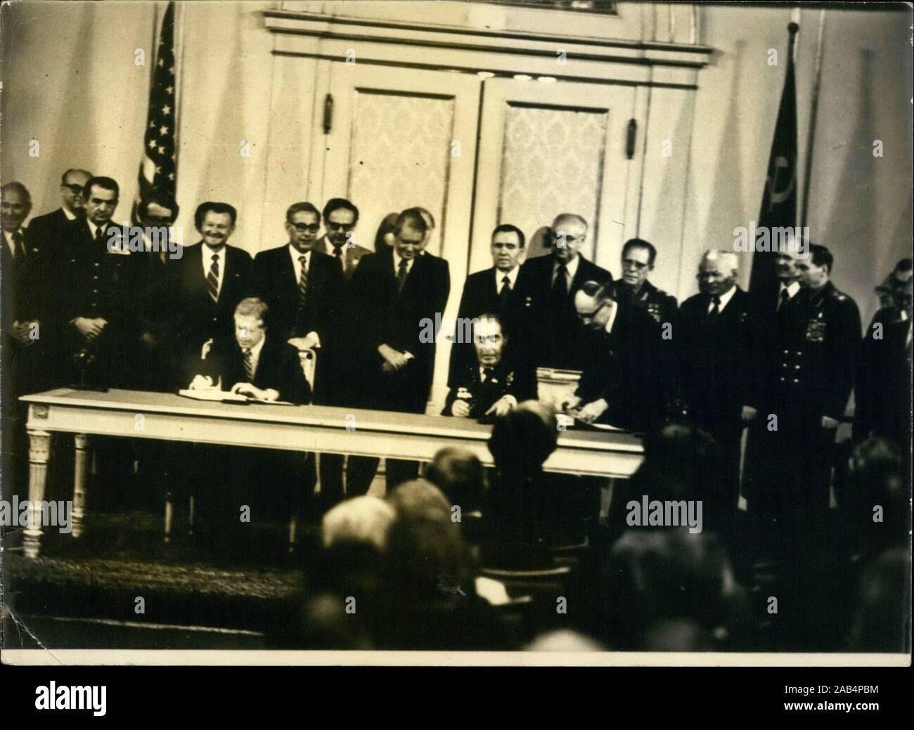 Jun. 18, 1979 - Vienna, Austria - Negotiations between the US and the  Soviet Union to curtail nuclear weapons was signed today by US President  JIMMY CARTER, seated left, and Soviet General