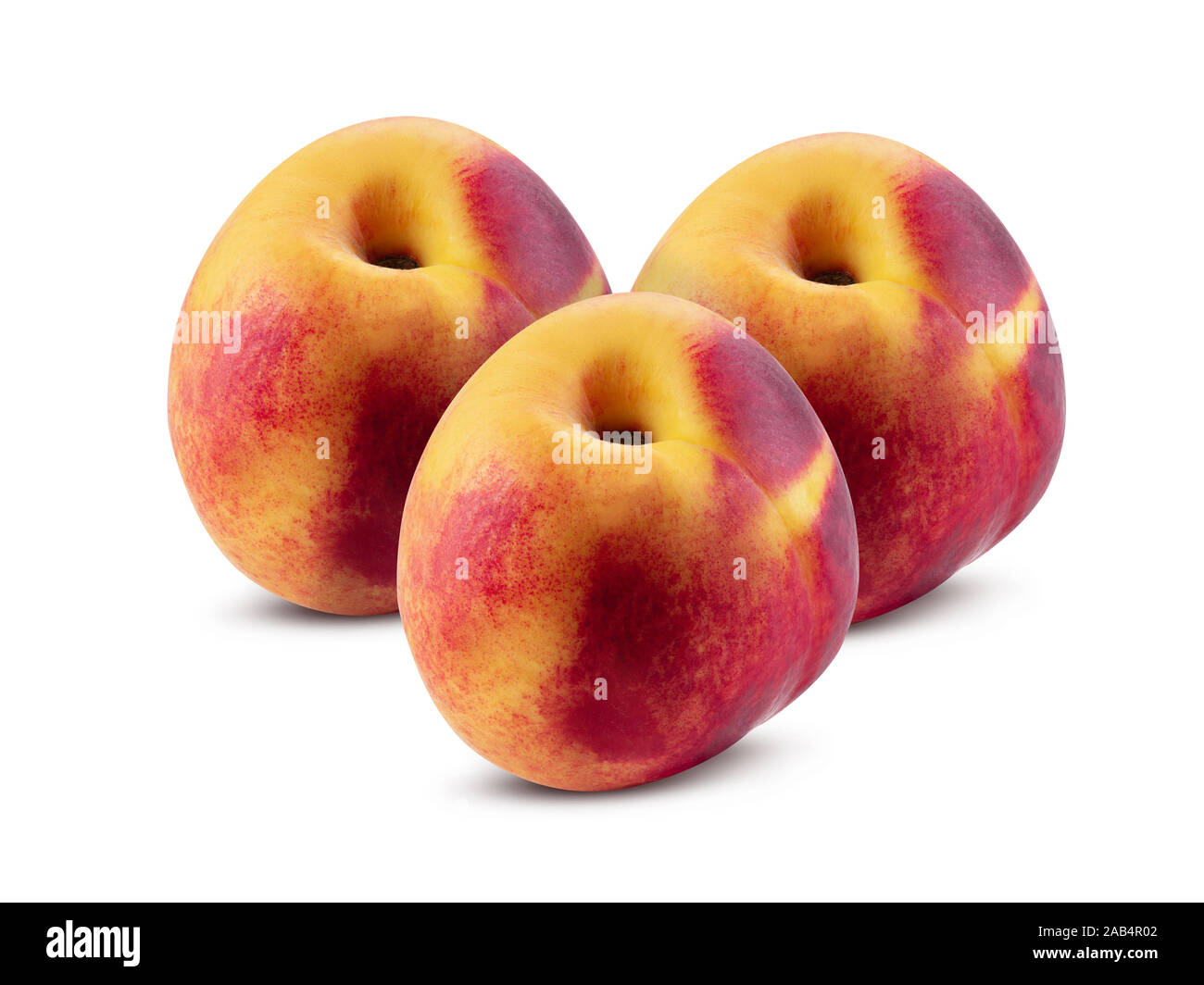 Three smoothskinned nectarines isolated on white background with copy