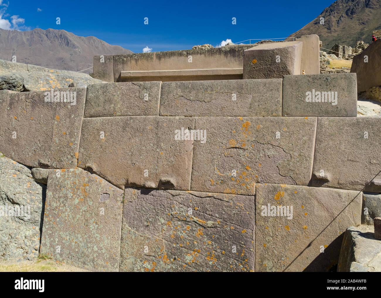 Ollantaytambo ruins, a massive Inca fortress with large stone terraces on a hillside Stock Photo