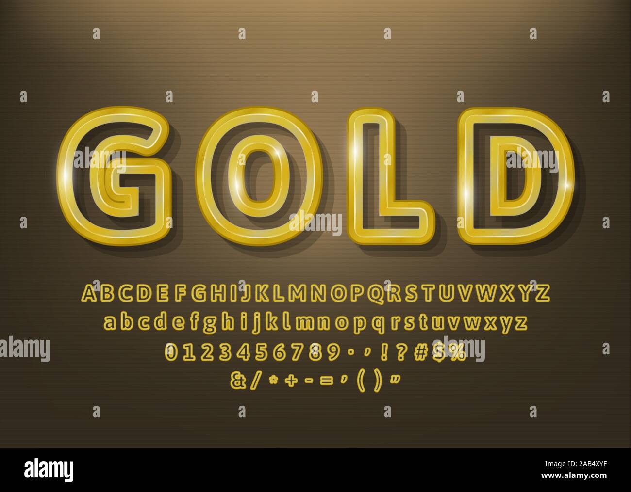 Vector set of beautiful premium gold outlines alphabet letters, numbers. Vector illustration Stock Vector