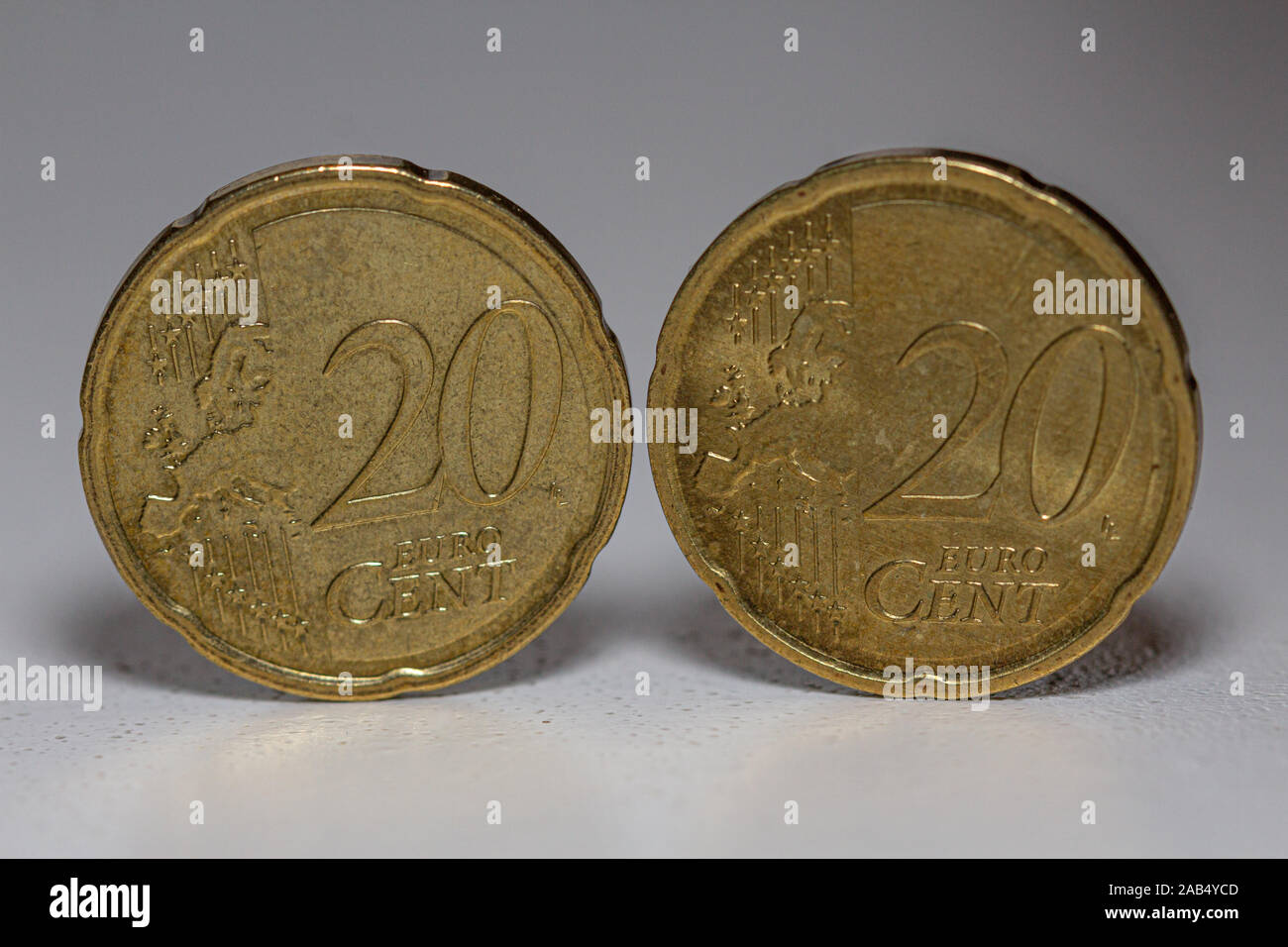 Two 20 Euro Cent Coins showing the year 2020. Stock Photo